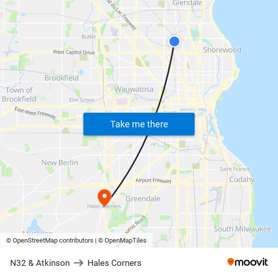 N32 & Atkinson to Hales Corners map