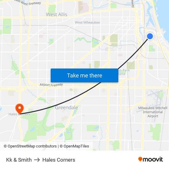 Kk & Smith to Hales Corners map