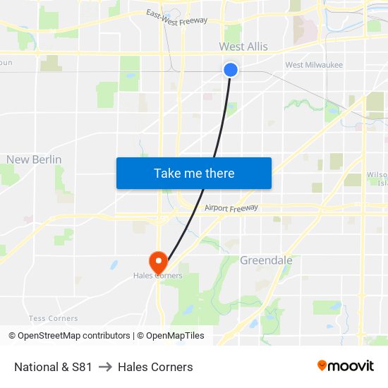 National & S81 to Hales Corners map