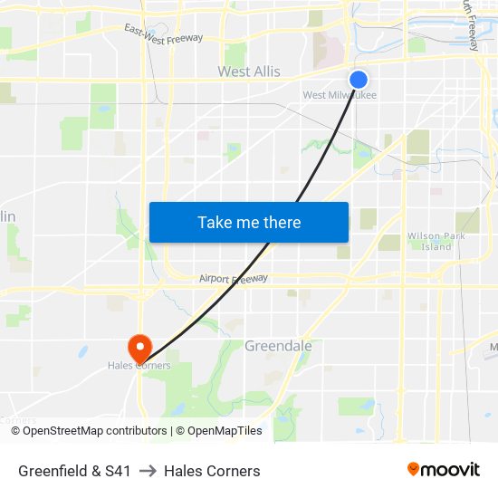 Greenfield & S41 to Hales Corners map