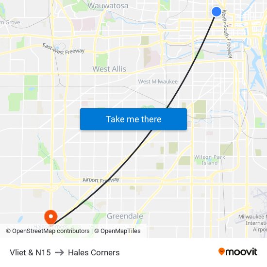 Vliet & N15 to Hales Corners map