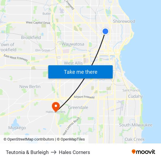 Teutonia & Burleigh to Hales Corners map