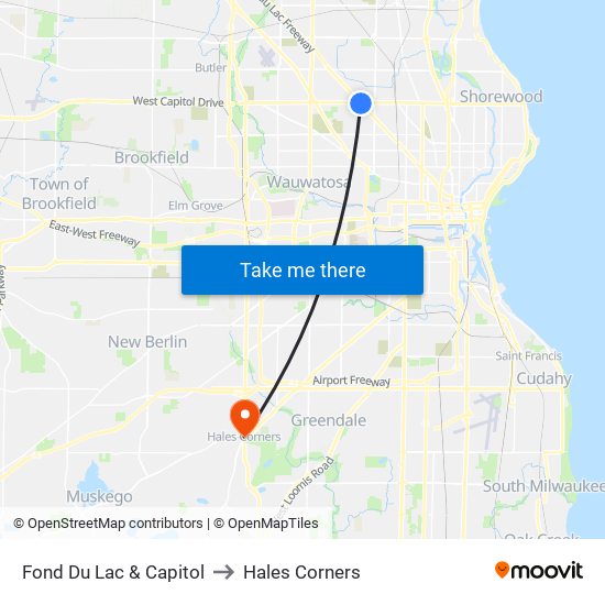 Fond Du Lac & Capitol to Hales Corners map