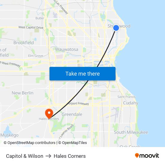 Capitol & Wilson to Hales Corners map