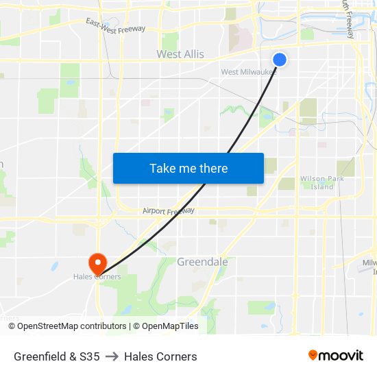 Greenfield & S35 to Hales Corners map