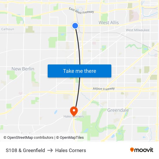 S108 & Greenfield to Hales Corners map