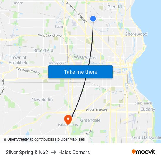 Silver Spring & N62 to Hales Corners map