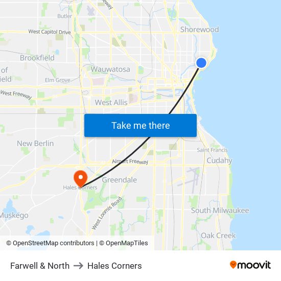 Farwell & North to Hales Corners map