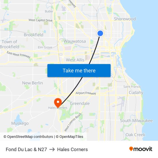 Fond Du Lac & N27 to Hales Corners map