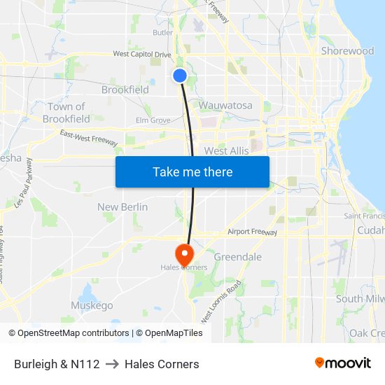 Burleigh & N112 to Hales Corners map