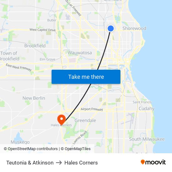 Teutonia & Atkinson to Hales Corners map