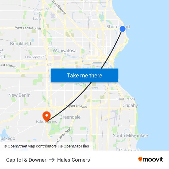 Capitol & Downer to Hales Corners map