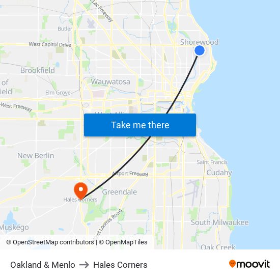 Oakland & Menlo to Hales Corners map