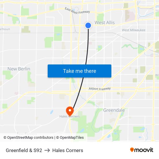 Greenfield & S92 to Hales Corners map