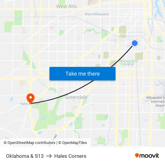 Oklahoma & S13 to Hales Corners map