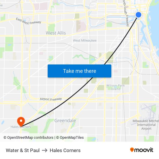 Water & St Paul to Hales Corners map