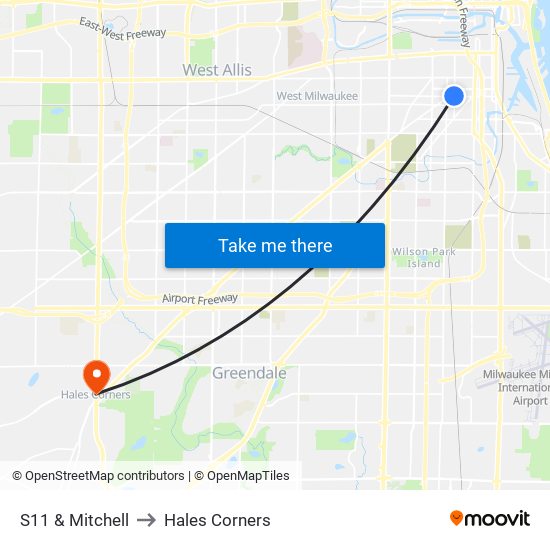 S11 & Mitchell to Hales Corners map