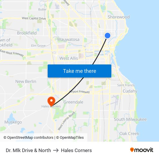 Dr. Mlk Drive & North to Hales Corners map