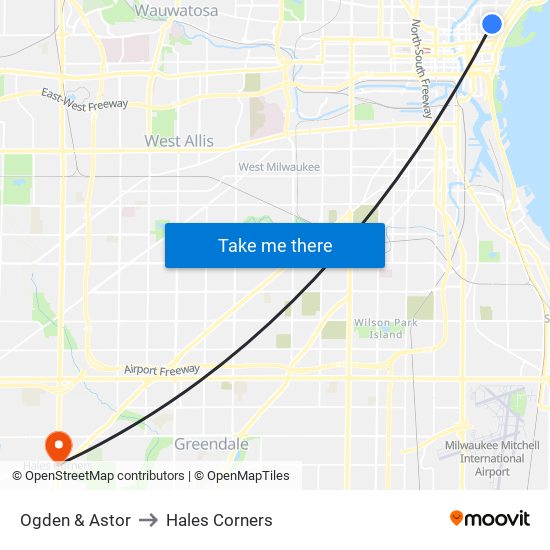 Ogden & Astor to Hales Corners map