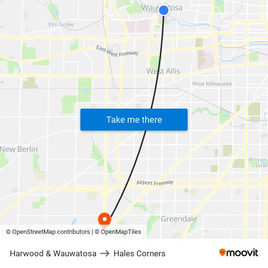 Harwood & Wauwatosa to Hales Corners map