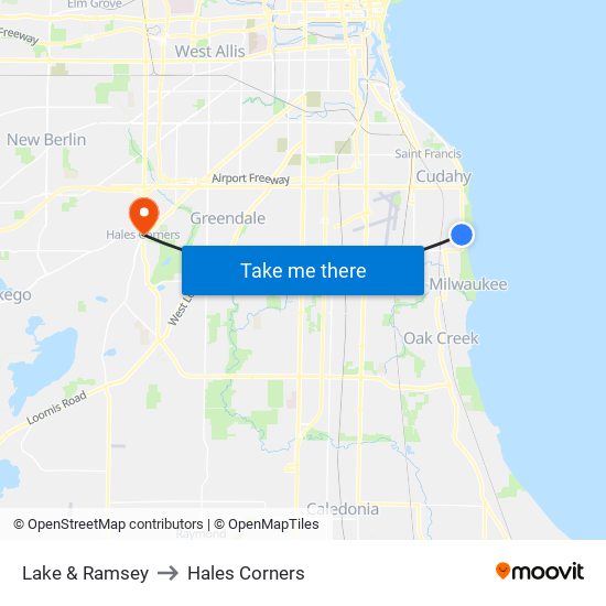 Lake & Ramsey to Hales Corners map