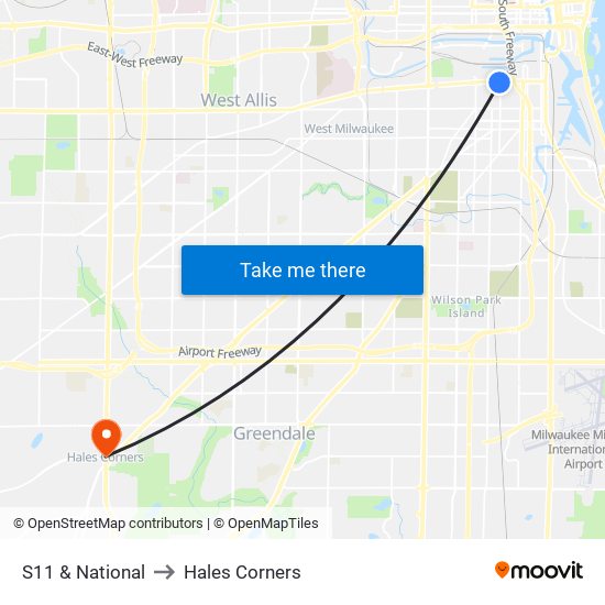 S11 & National to Hales Corners map