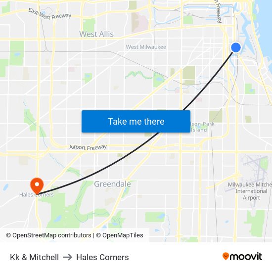 Kk & Mitchell to Hales Corners map