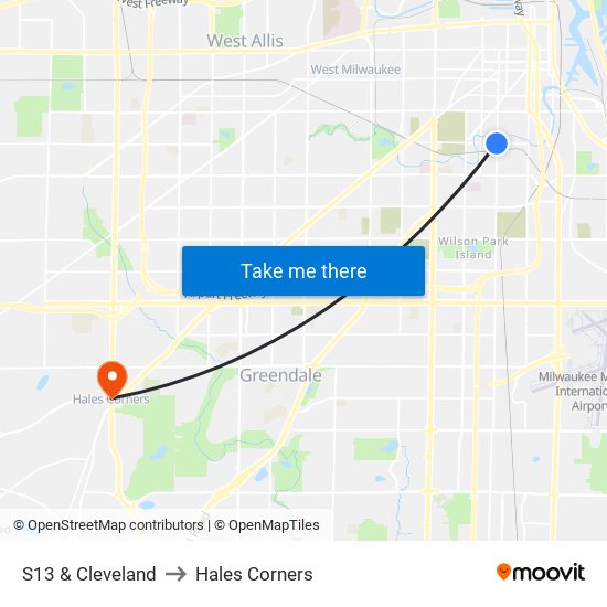 S13 & Cleveland to Hales Corners map