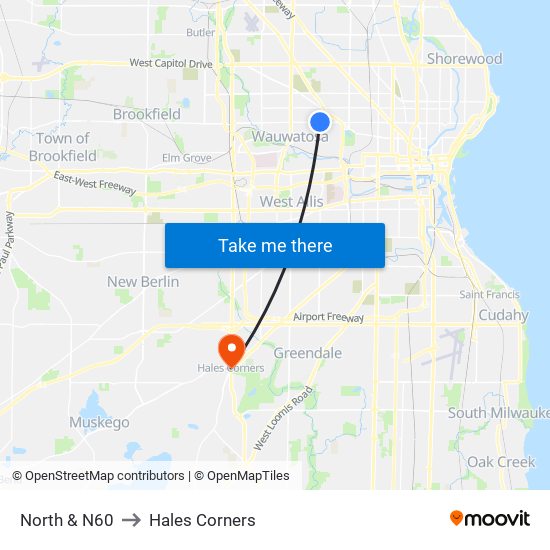 North & N60 to Hales Corners map