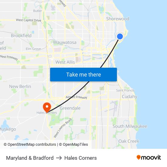 Maryland & Bradford to Hales Corners map