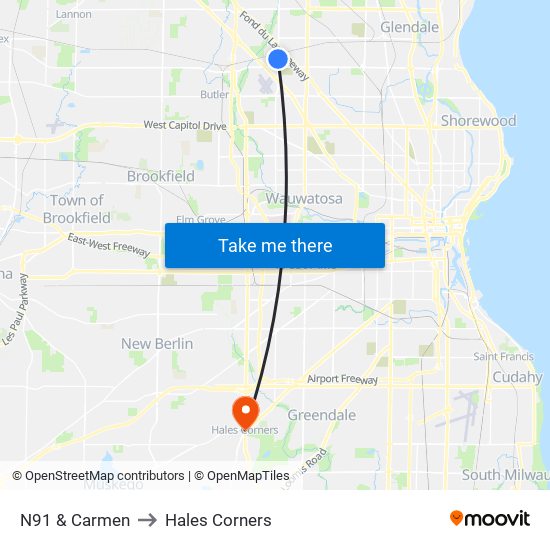 N91 & Carmen to Hales Corners map