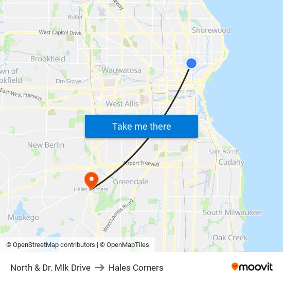 North & Dr. Mlk Drive to Hales Corners map