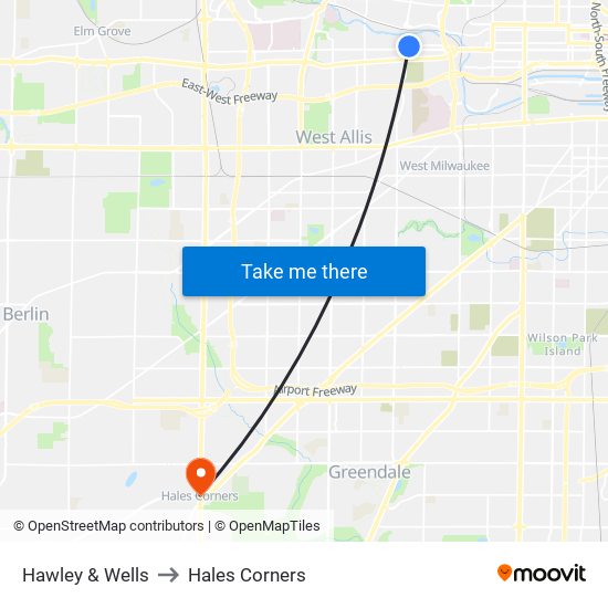 Hawley & Wells to Hales Corners map