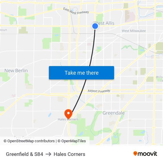 Greenfield & S84 to Hales Corners map