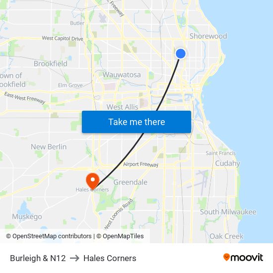 Burleigh & N12 to Hales Corners map