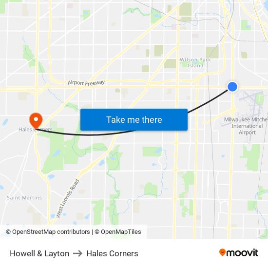 Howell & Layton to Hales Corners map