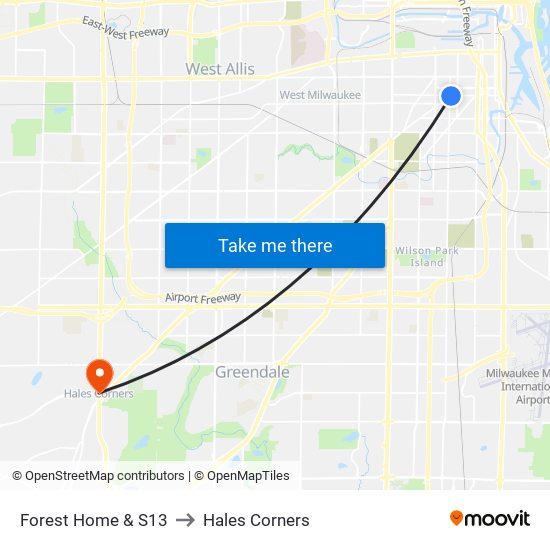 Forest Home & S13 to Hales Corners map