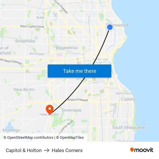 Capitol & Holton to Hales Corners map