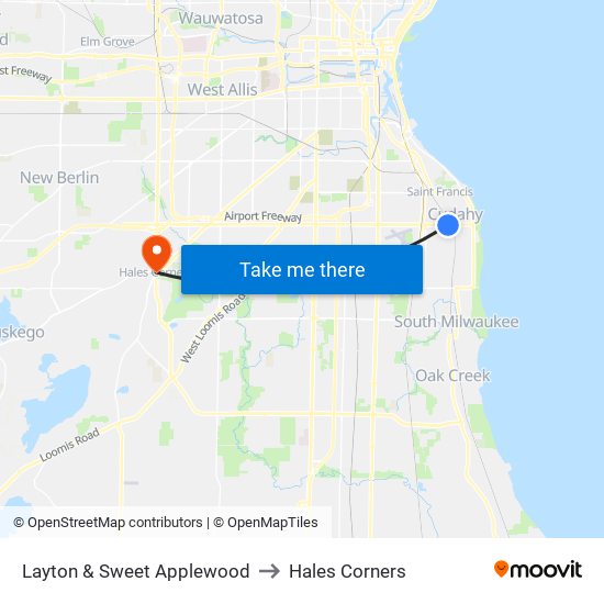 Layton & Sweet Applewood to Hales Corners map