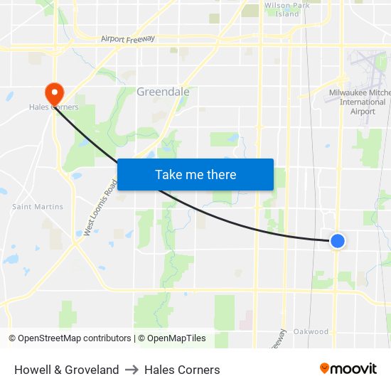 Howell & Groveland to Hales Corners map