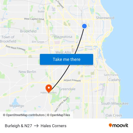 Burleigh & N27 to Hales Corners map