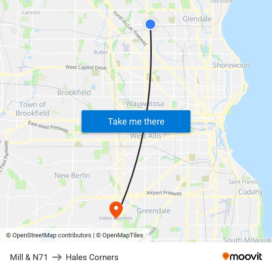 Mill & N71 to Hales Corners map