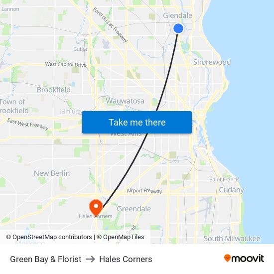 Green Bay & Florist to Hales Corners map