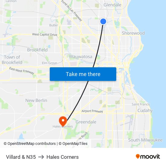 Villard & N35 to Hales Corners map