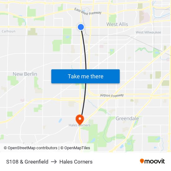 S108 & Greenfield to Hales Corners map