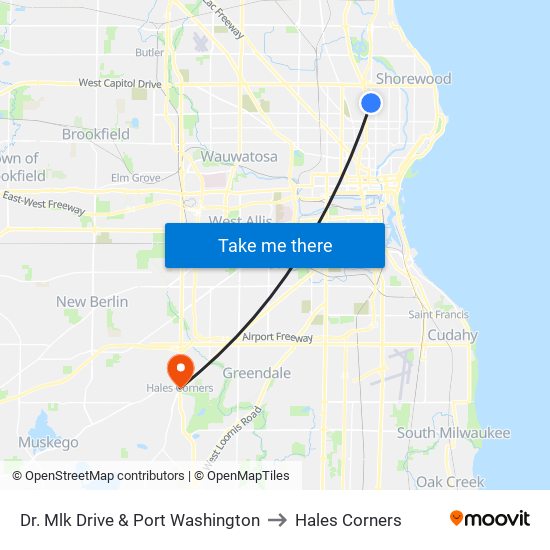 Dr. Mlk Drive & Port Washington to Hales Corners map