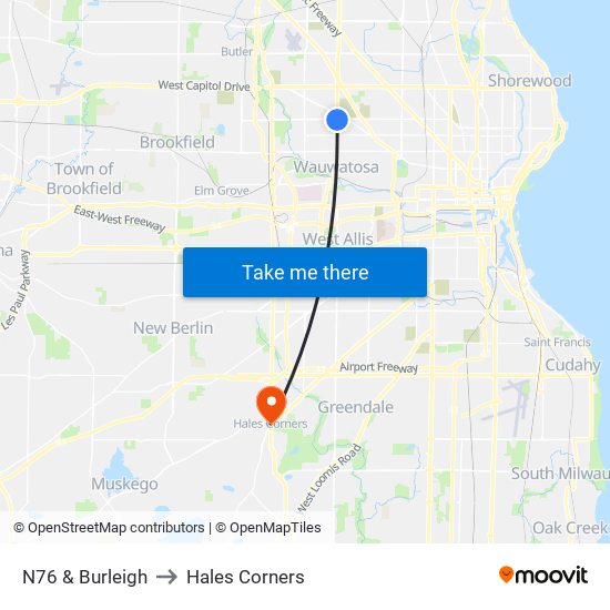 N76 & Burleigh to Hales Corners map