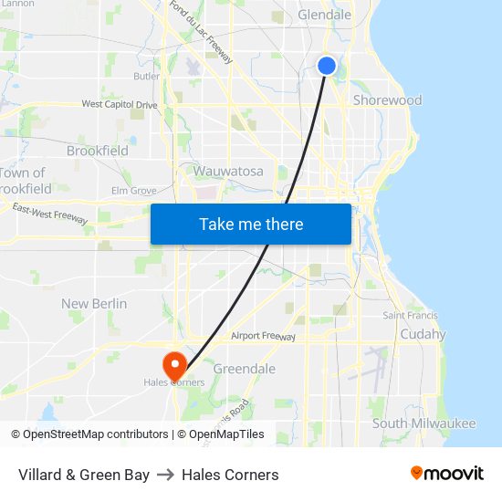 Villard & Green Bay to Hales Corners map