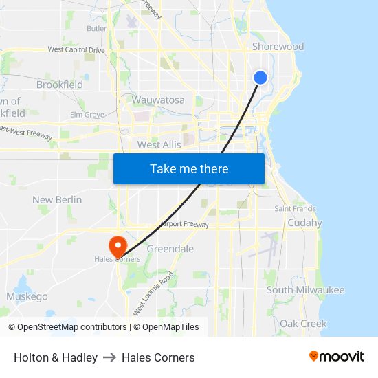 Holton & Hadley to Hales Corners map