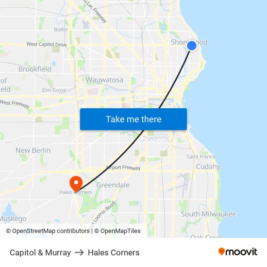 Capitol & Murray to Hales Corners map